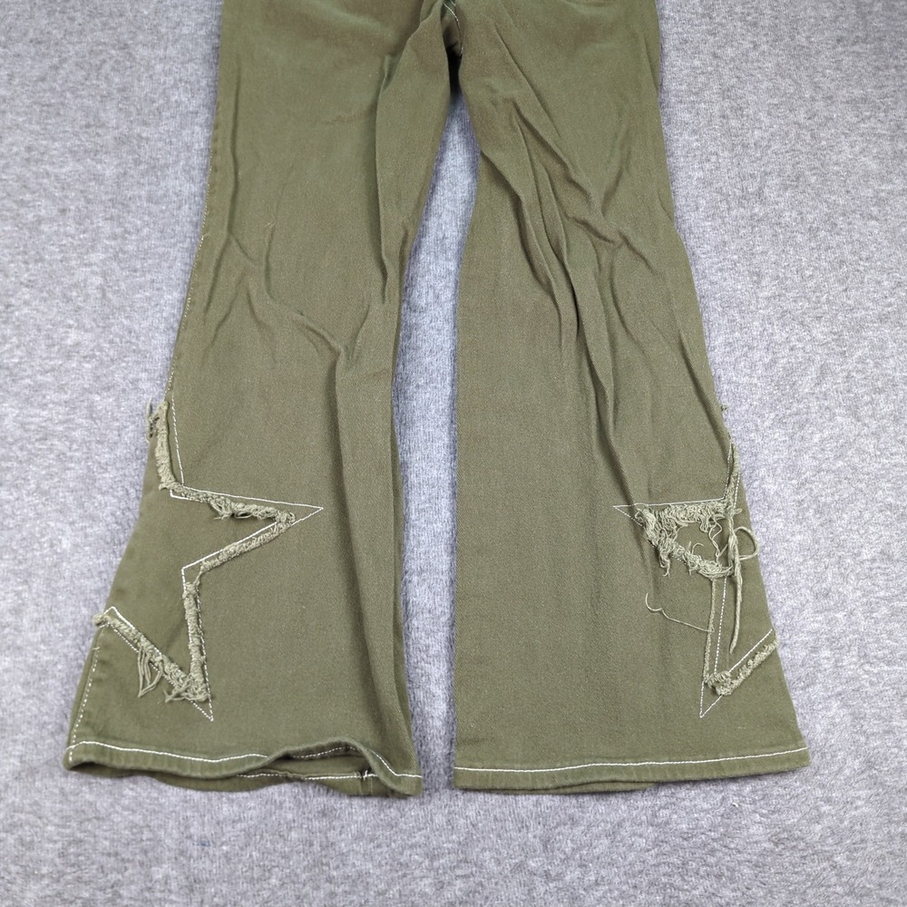Hot Topic Jeans Womens 3 Green Flare Star Patch Casual Hippie - Picture 14 of 15